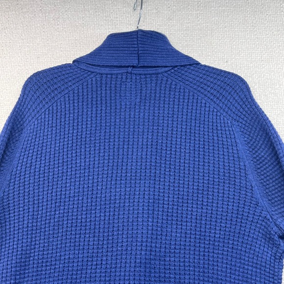 Gap‎ Men's L Tall Shawl Collar Cardigan Sweater Blue Waffle Knit Double Breasted - Picture 11 of 14